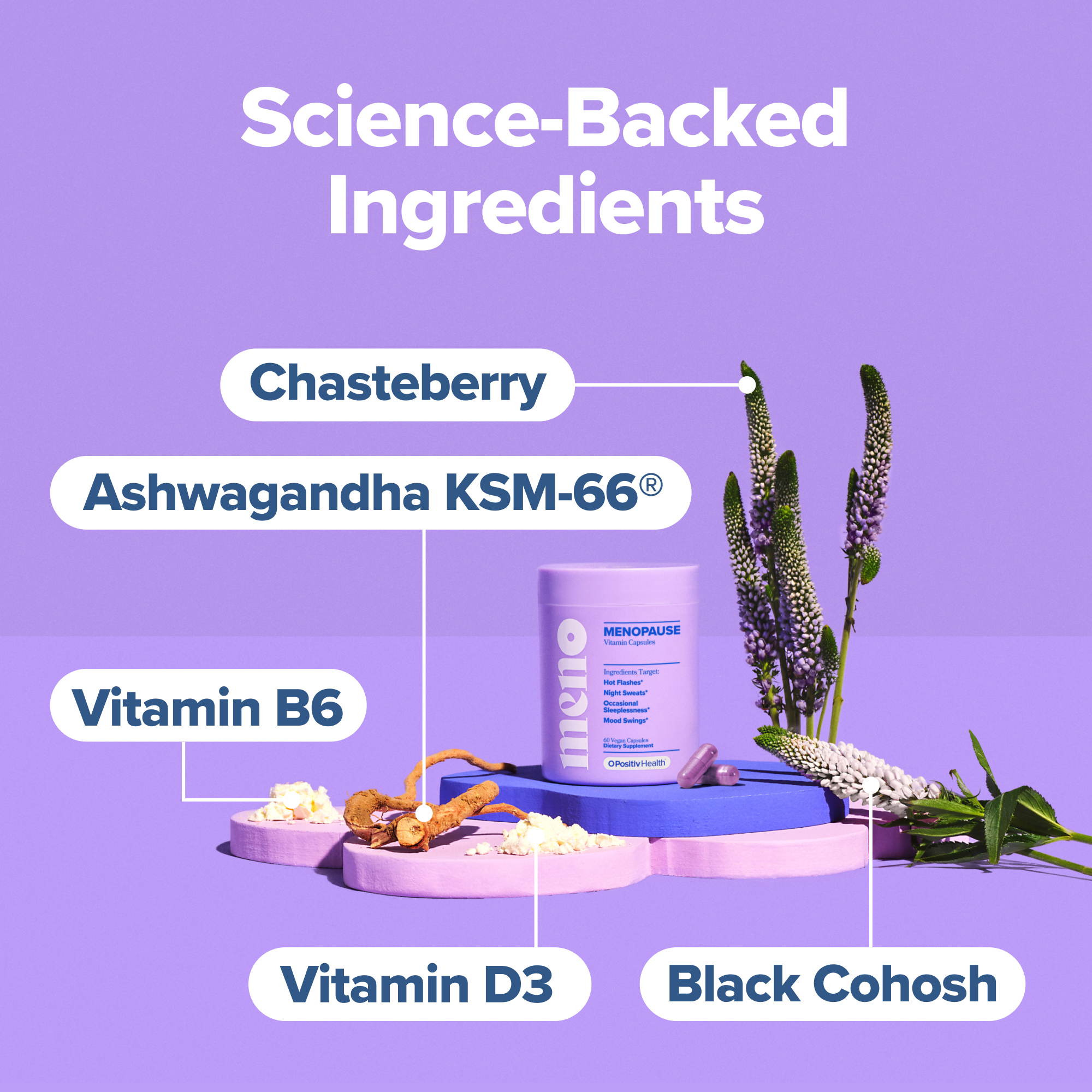 Cápsulas de vitaminas O Positiv MENO para alivio de la menopausia, para sofocos, sudores nocturnos y cambios de humor, 60 unidades 3