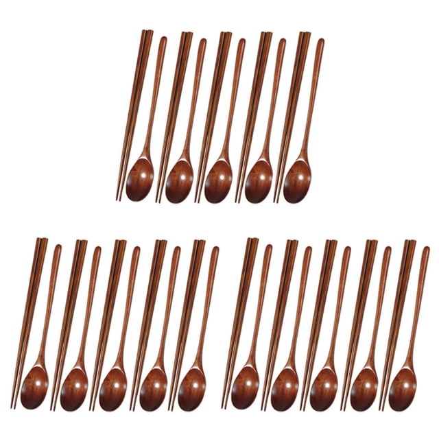 3X Juego de Cucharas Y Palillos de Madera de Teca, Cucharas Antiadherentes Sopa-Cucharita para Utensilios de Cocina