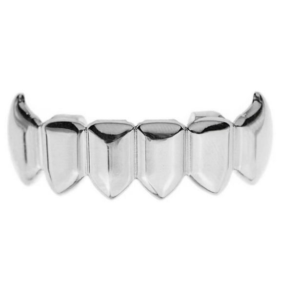 Fangs Grillz Lower Bottom Teeth Silver Tone Plain Vampire Hip Hop Fang Grills