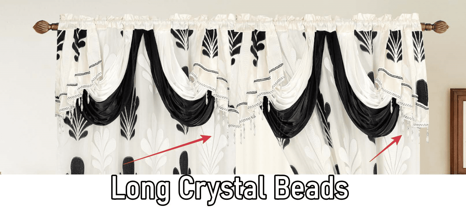 2 Pieces Sophia Two Tone Beige Black Embroidered Flower Curtains, 54" wide x 84" long each panel