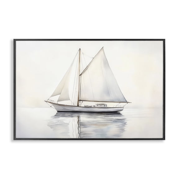 Stupell Industries Tropical Neutral Sailboat Reflection Black Framed Giclee Art, 18 x 12, by Petals Prints Design