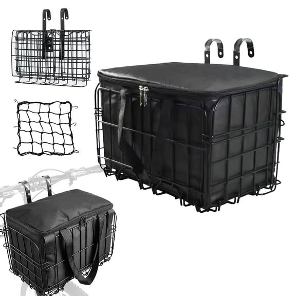 Semfri Collapsible Bicycle Basket Bicycle Front Basket with Removable Liner Pouch Quick Release Design Metal Bicycle Frame Easily Attaches to Front Handlebars Fits Most Bicycles -Black