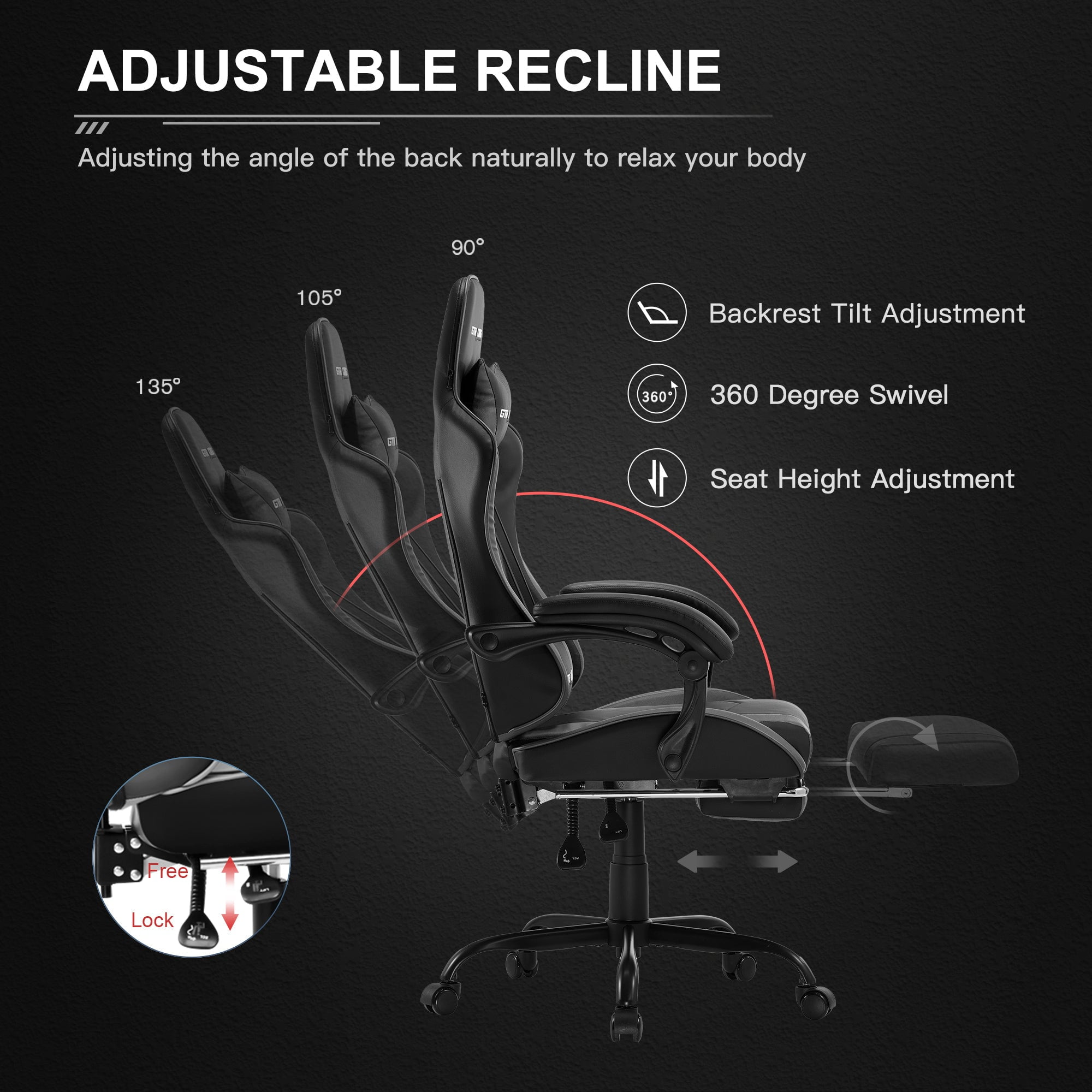 Buy GTRACING GTWD200 Gaming Chair with Footrest, Adjustable Height