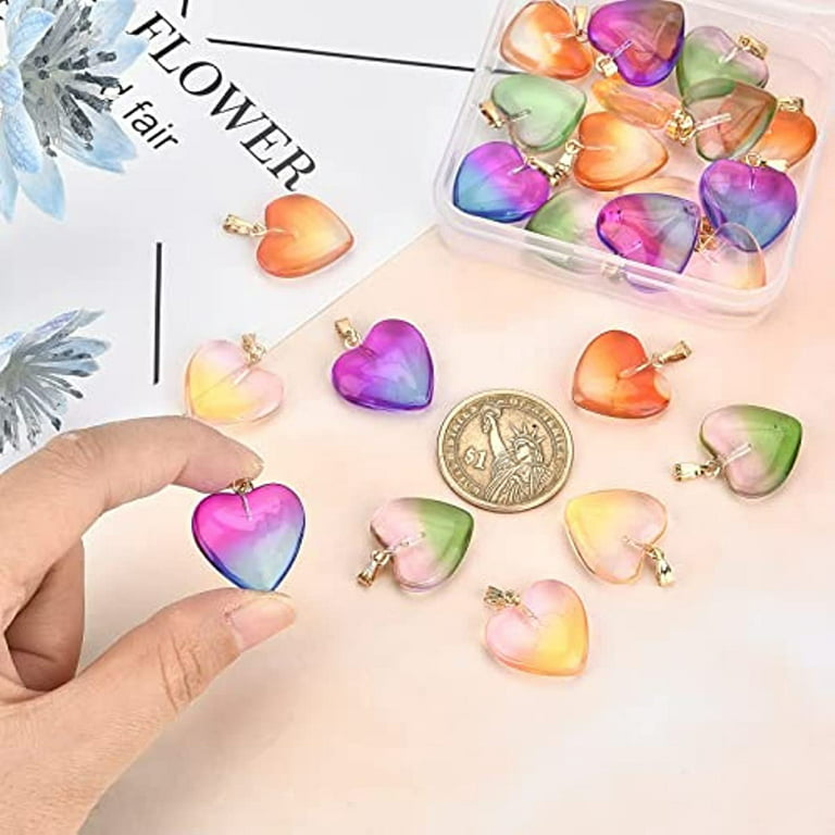 10pcs Gradient Czech Lampwork Crystal Glass Love Heart Beads Charms Pendant  DIY Jewelry Making Necklaces Earrings Accessoriesw