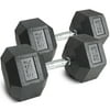 Pair 75 lb Black Rubber Coated Hex Dumbbells Weight Training Set 150 lb Fitness
