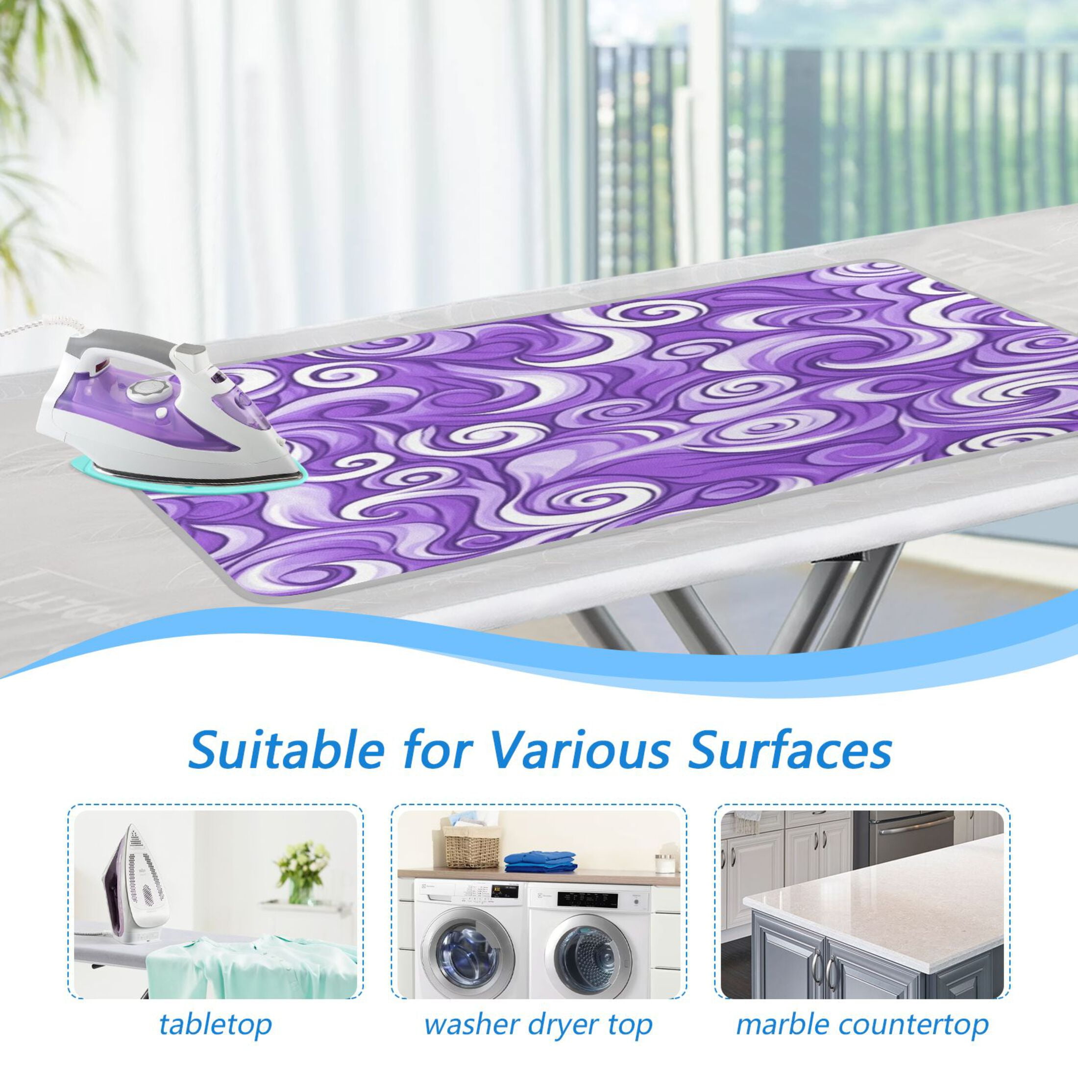 Swirling Purple Waves Portable Ironing Mat, Heat-Resistant, Dual-Sided, Foldable for Easy Storage