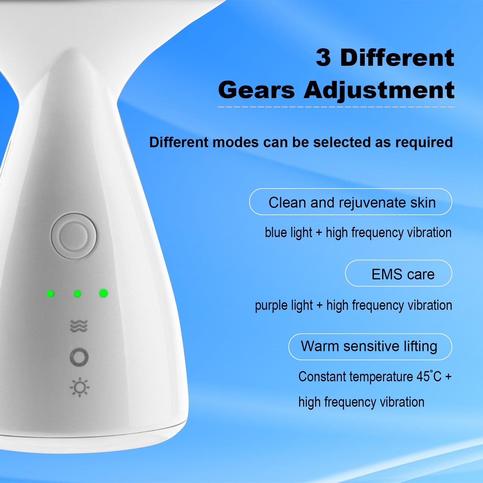 Global Care Market 3-in-1 Vibration, LED  Photon and Thermal Face and Neck Massager, White