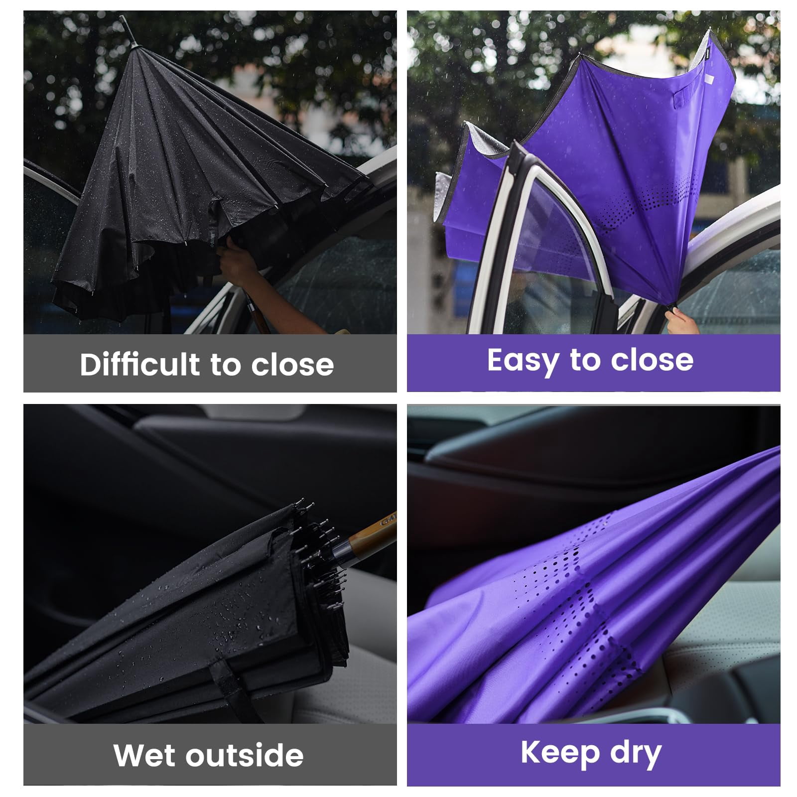 G4Free 48/62 Inch Large Inverted Reverse Umbrella with C-Shaped Handle, Windproof Double Layer Upside Down Car Rain Umbrellas for Men Women