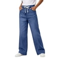 thumbnail image 5 of Women's Denim Wide Leg Pants High Waisted Drawstring Loose Fit with Pockets Casual Jeans, 5 of 5