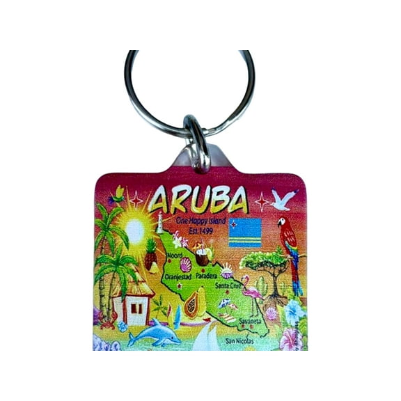 Aruba Map Acrylic Square Souvenir Keychain 1.5" X 1.5"