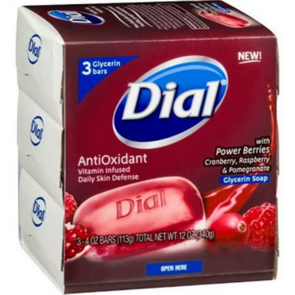 Dial Glycerin Bar Soap with Power Berries, Cranberry, 4 oz bars, 3 ea