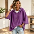 thumbnail image 6 of Hooded Drawstring Waffle Knit Pullovers for Women Oversized 3/4 Length Sleeve Loose Fit Hoodies Soft Lightweight Casual Sweatshirts Tops,M,Purple, 6 of 7