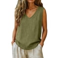 thumbnail image 5 of Women's Cotton Linen Tank Top, V Neck Sleeveless Casual Blouse with Chest Pocket, Oversized Breathable Top for Women, Beach Wear, Daily Casual Outfits and Layering Essential-Green, 5 of 5
