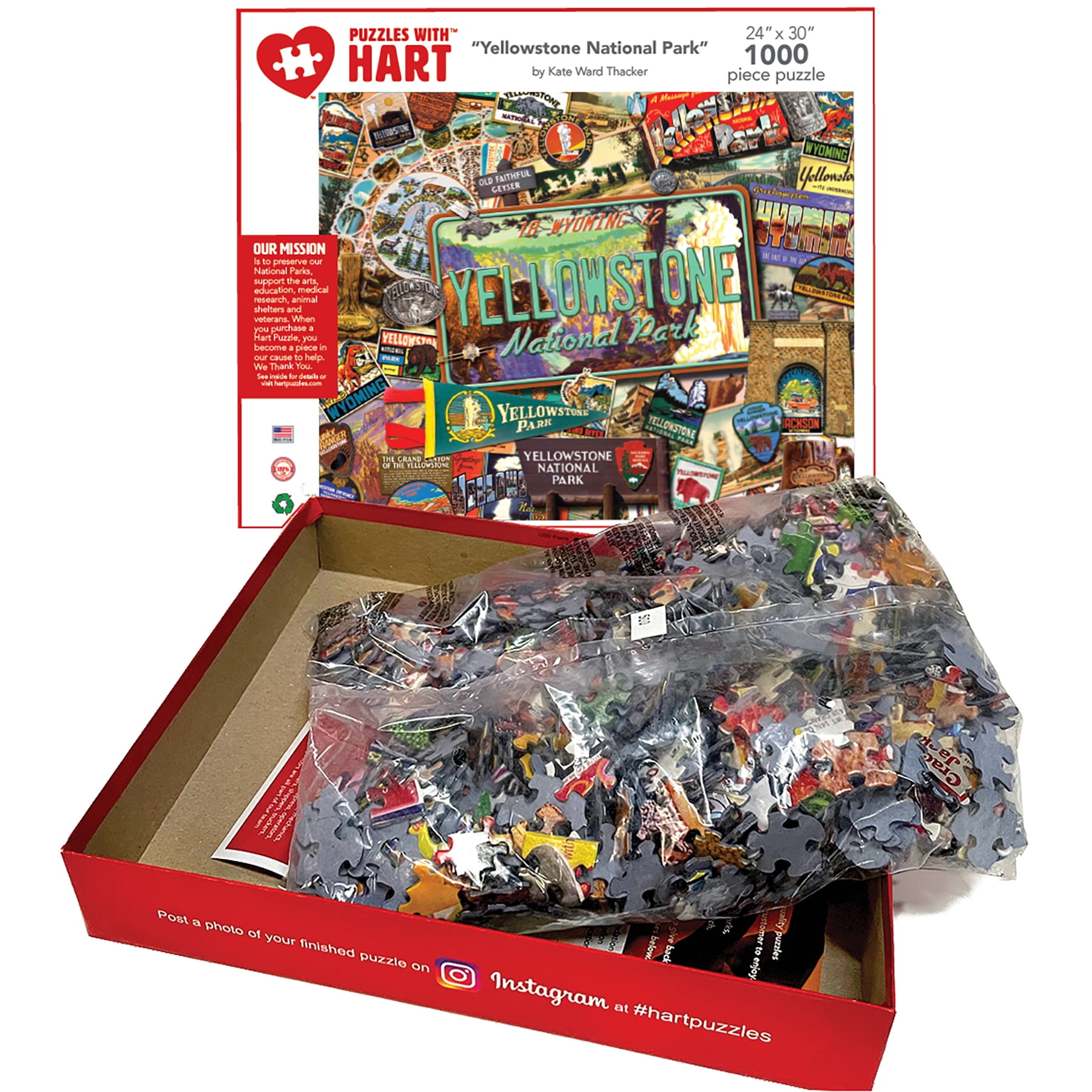 Hart Puzzles 1000-Piece Yellowstone National Park by Kate Ward Thacker Interlocking Jigsaw Puzzle
