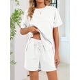 thumbnail image 4 of Women Casual 2 Piece Outfits Sweatsuits Summer Short Sleeve Loungewear Tracksuit Round Neck Lounge Shorts Sets White XXL, 4 of 10