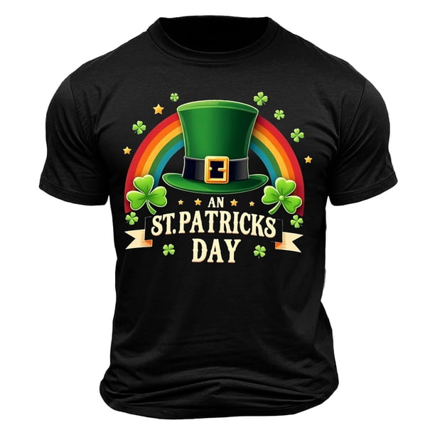El Día de San Patricio de los Hombres de Manga Corta Impresión de la Tripulación Cuello Superior, Poliéster Ligero para la Fiesta de Verano de Primavera Y el Uso Diario