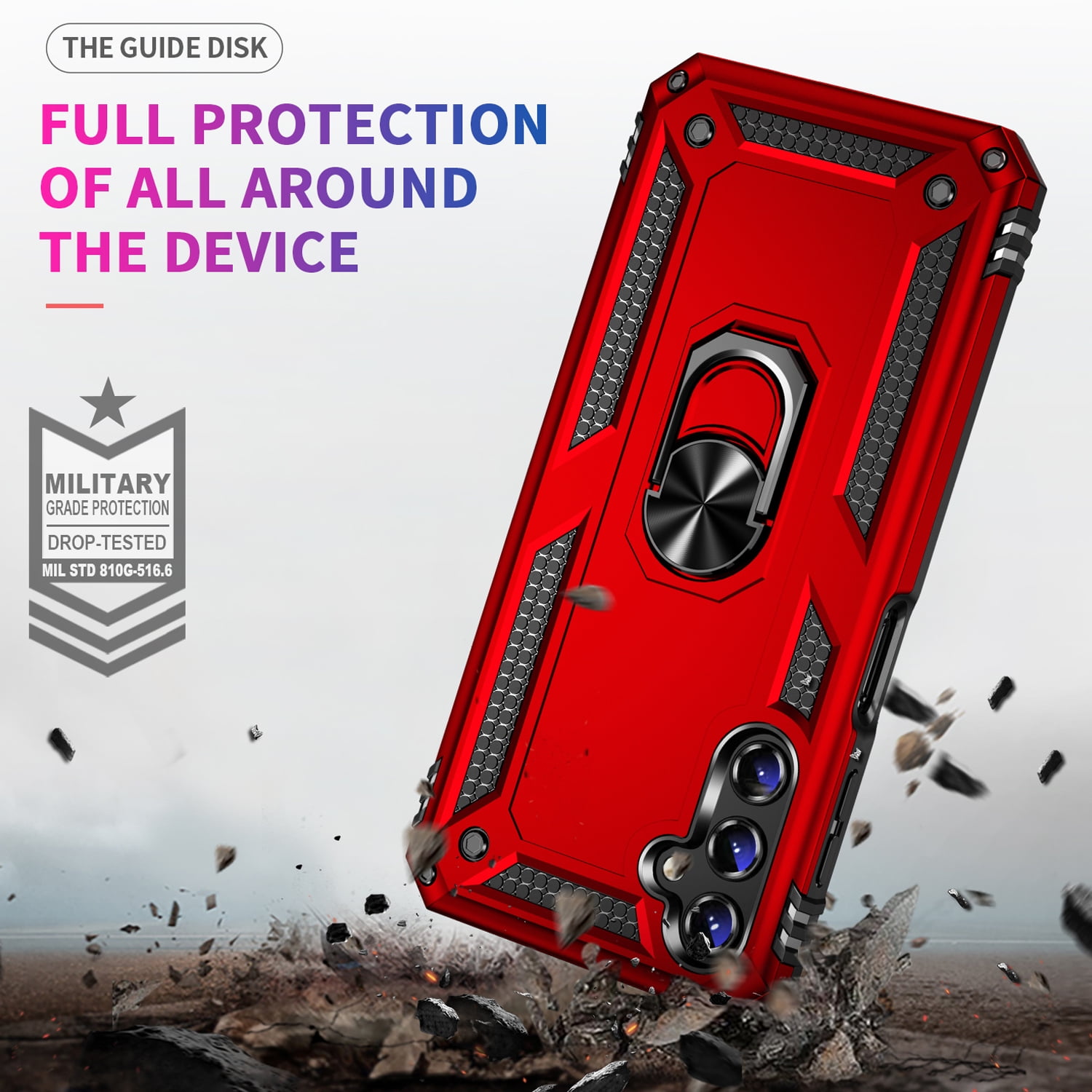 TJS for Samsung Galaxy A15 5G Phone Case, with Tempered Glass Screen Protector, Impact Resistant Metal Ring Magnetic Support Kickstand Drop Protector Cover for Galaxy A15 5G (Blue)
