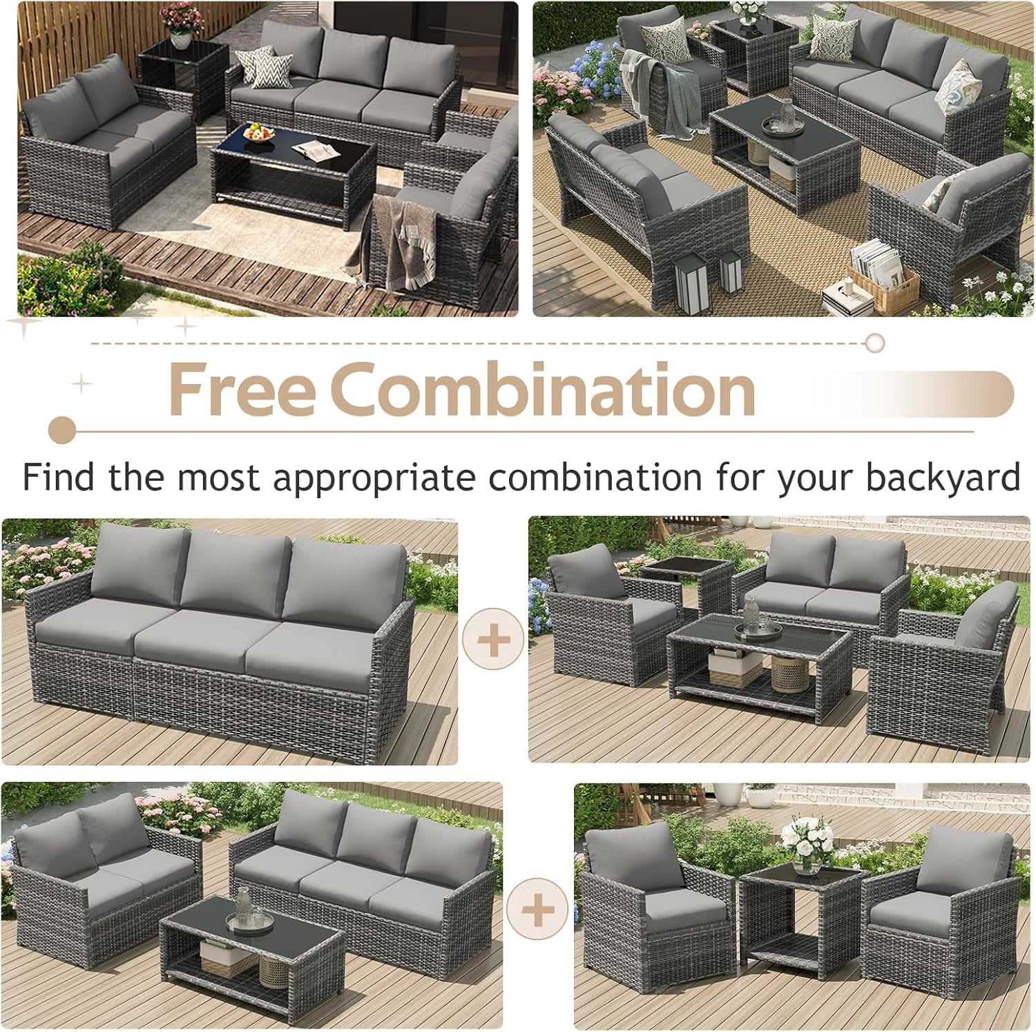 YODOLLA 7-Piece Patio Furniture Set with Storage on Sale, Rattan Wicker Outdoor Furniture with 2 Storage Boxes Outdoor Sectional Sofa Conversation Set in Gray Wicker& Gray Cushions