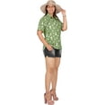 thumbnail image 4 of LA LEELA Women's Beach Halloween Costumes Hawaiian Shirt Spooky Skull Print Blouse Tops Short Sleeve Button Down Holiday Party Shirts for Women XXL Allover Bones Green, 4 of 5