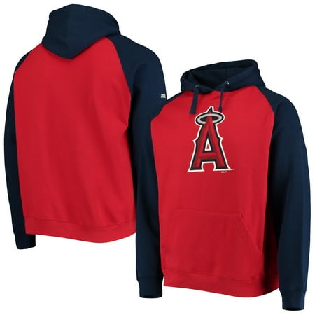 Los Angeles Angels Stitches Color Block Raglan Pullover Hoodie - Red/Navy