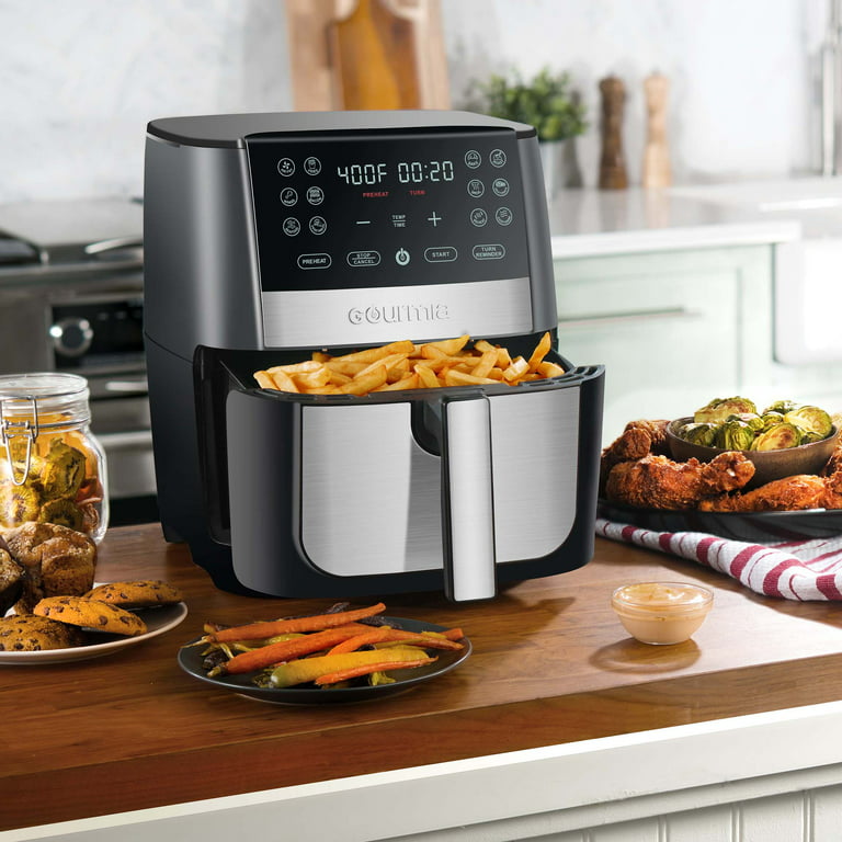 Air Fryers, Gourmia GAF856 Digital Air Fryer - No Oil Healthy Frying - 12  One-Touch Cooking Functions - Guided Cooking Prompts - Easy Clean-Up - 8- Quart Basket - Recipe Book Included