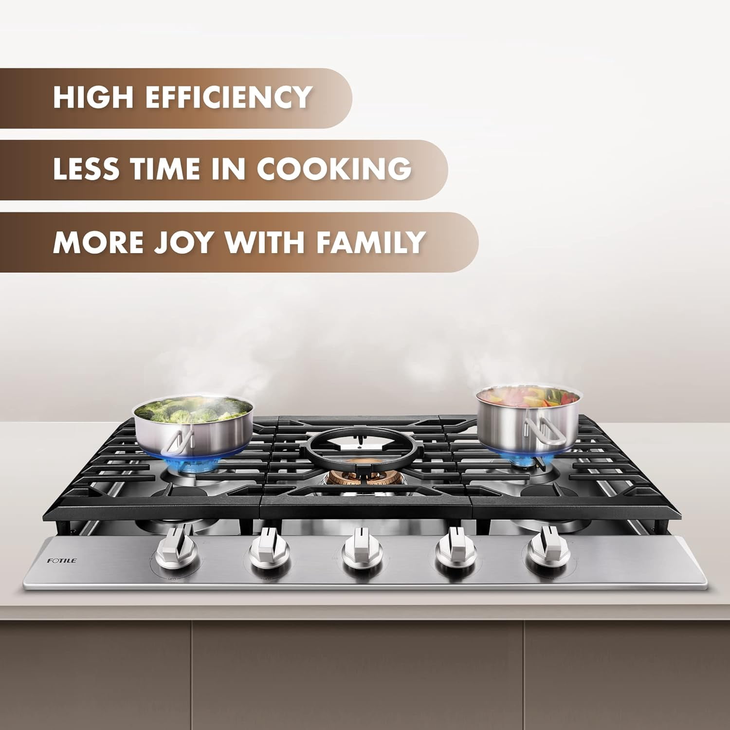 FOTILE Tri-Ring Series 36 Inch Pro Gas Cooktop with 57K total BTU on 5 Burners