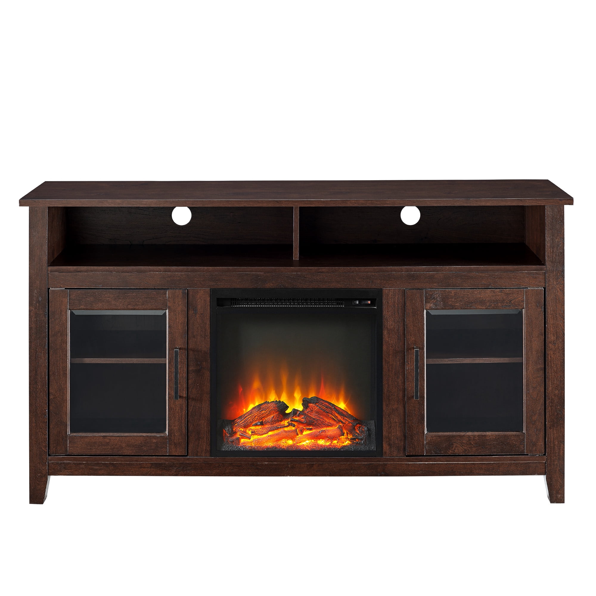 Woven Paths Highboy 2 Door Electric Fireplace TV Stand for TVs up to 65", Brown