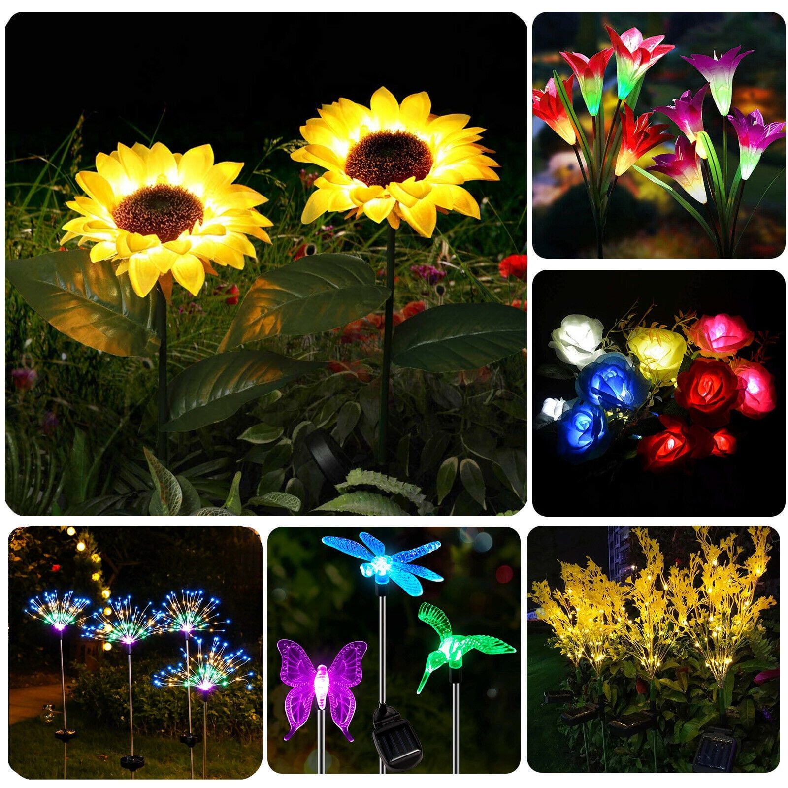 Pathway Party Garden Decoration Yard 2Pcs Solar Garden Lights Outdoor Waterproof LED Stakes Light Garden Canola Flowers Lights Decorative Stake Light for Patio