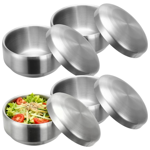 4 Pcs Soup Rice Bowl, 4.9 in Stainless Steel Korean Rice Bowl with Lids, Double-Walled Salad Bowls, Insulated Serving Bowls Set for Home, Restaurant Use
