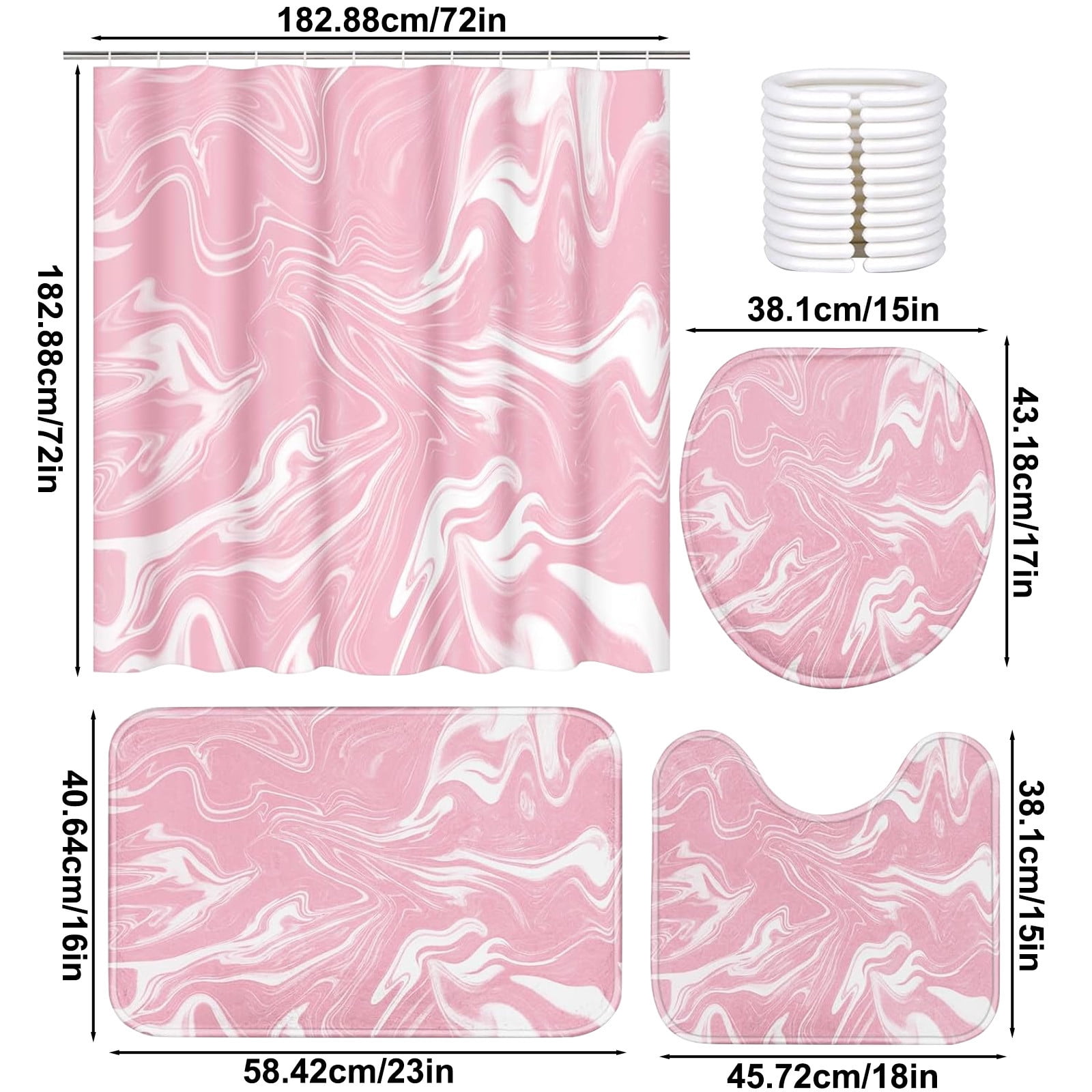 70x70 Inches Bathroom Decor 4 Pcs Shower Curtain Set With Rugs ColorfulMarbles Bathroom Set With AntiSlip Rug Toilet Lid Cover Bath Mat And 12 Hooks