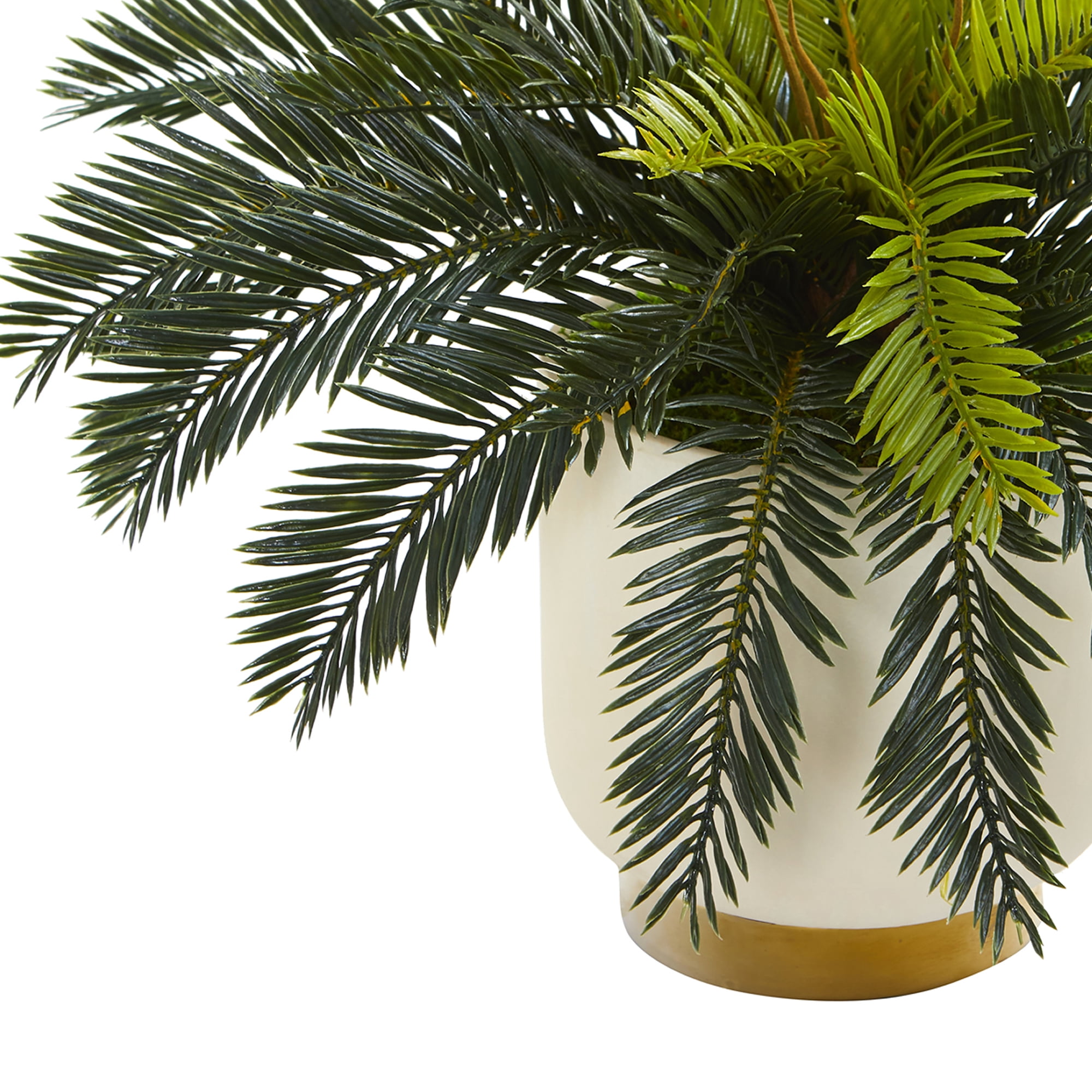 Nearly Natural 15" Plastic Cycas Artificial Plant in Cream Planter with Gold Base