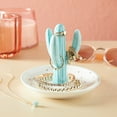 thumbnail image 2 of Cactus Ring Holder, Jewelry Organizer Dish for Women (Teal/White with Gold Foil Polka Dots, 5x4 in), 2 of 10