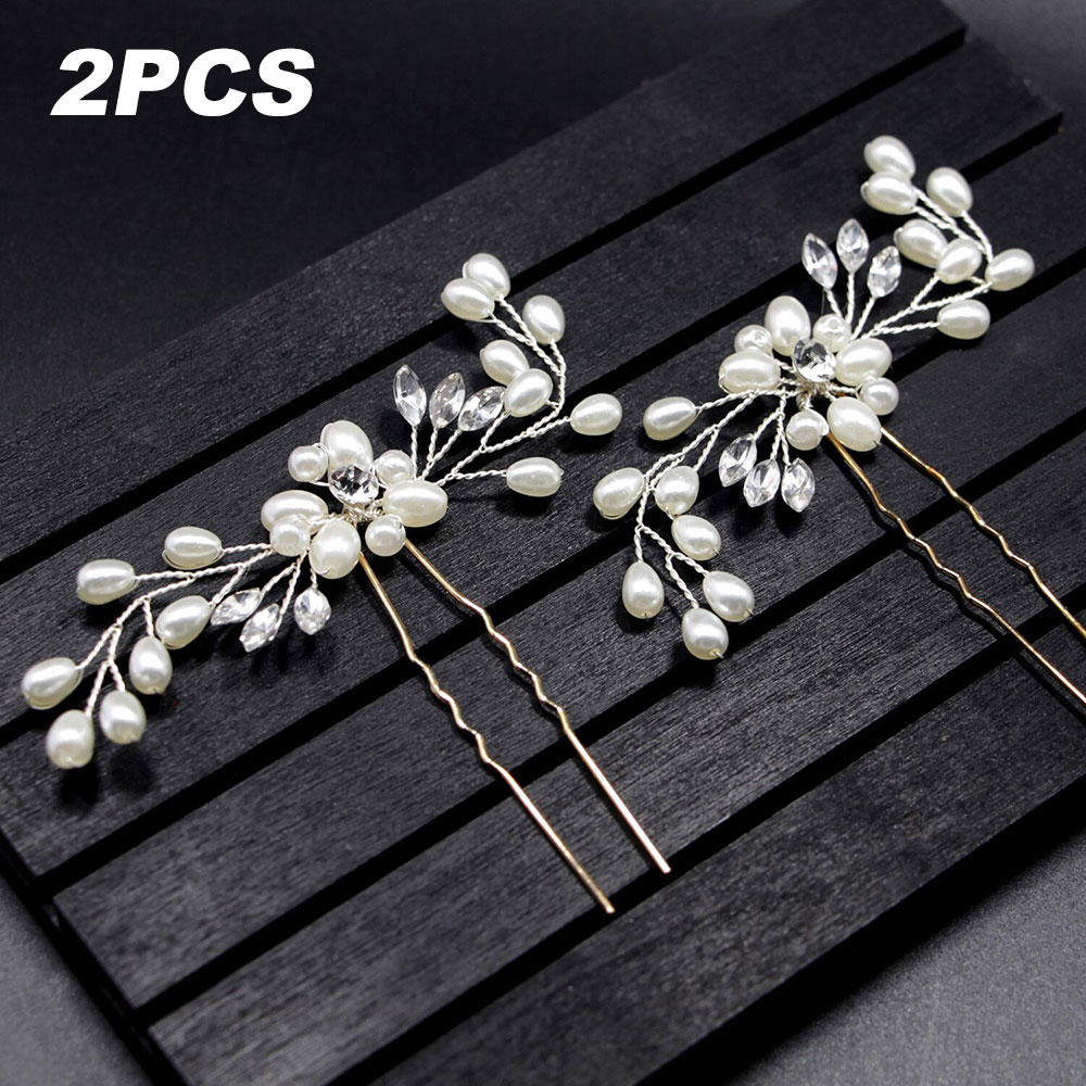 Lochimu Gold Plated Pearl Crystal Hair Clips For Bridal Wedding Prom Party Pearl Crystal Hair Clips Women Faux Hair Clips - image 3 of 11