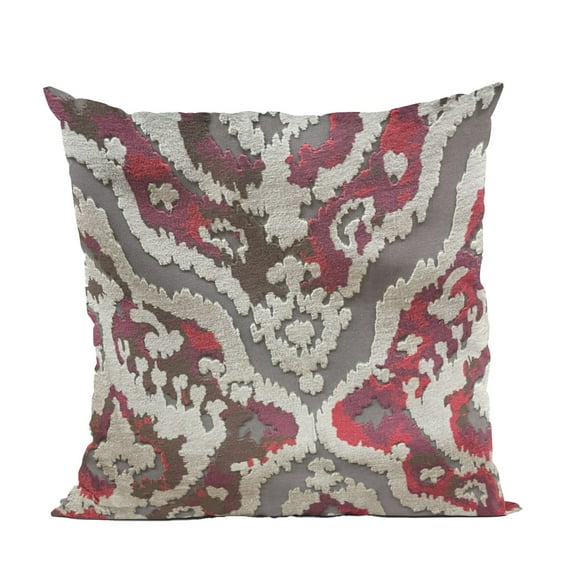 Plutus Tribal Harmony iKat Gray Burgundy Taupe Velvet Luxury Throw Pillow