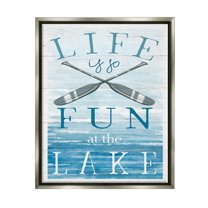 Stupell Industries Fun at Lake Phrase Crossed Ores Water Design Graphic Art Luster Gray Floating Framed Canvas Print Wall Art, Design by Elizabeth Tyndall