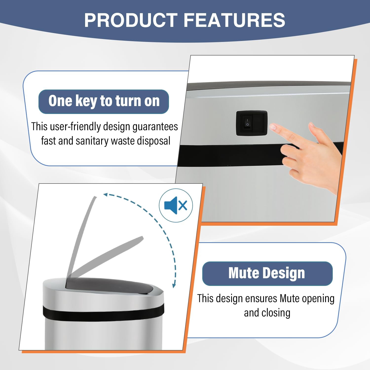 PayLessHere 13Gal Touchless Trash Can - Stainless Steel Auto Lid for Kitchen, Silver