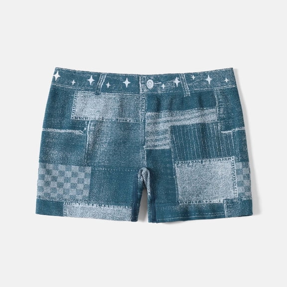 Women's Yoga Shorts Oversized Low Rise Printed Stretchy Imitation Denim Workout Biker Short Casual Comfy Breathable Soft Gym Athletic Legging Jean Shorts