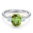 thumbnail image 3 of Gem Stone King 10K Two Tone Gold Green Peridot and Sky Blue Aquamarine Engagement Ring for Women | 2.60 Cttw | Oval 9X7MM | Gemstone August Birthstone | Size 6, 3 of 6