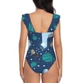 thumbnail image 6 of Yiaed Alpaca Astronaut in Space Print Women's Ruffled One Piece Swimsuit V Neck Swimwear Slimming Monokini for Woman-Medium, 6 of 8