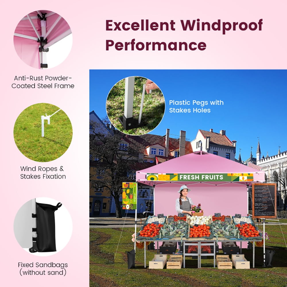 Aimee Lii 10 x 10 Feet Foldable Commercial Pop-up Canopy with Roller Bag and Banner Strip, Backyard Canopy Gazebo for Party Camping BBQ Events, Pink