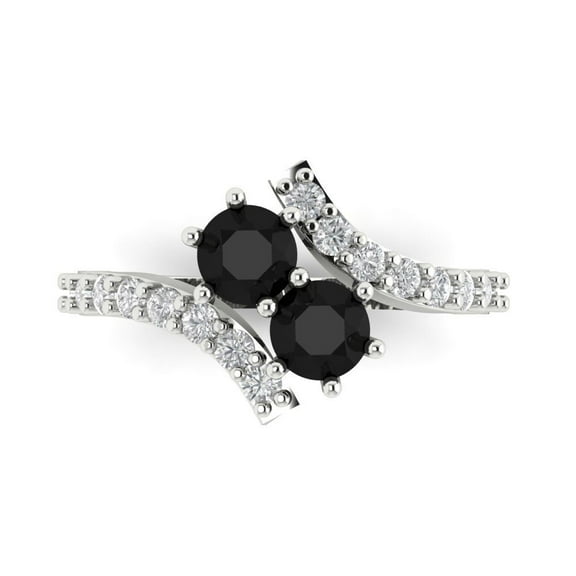 Clara Pucci 14K White Gold 1.48ct Onyx Solitaire with Accents Ring
