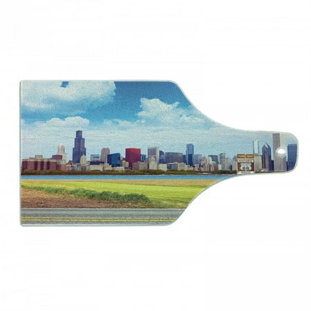

Chicago Skyline Cutting Board Historical Route 66 Highway Background with Skyscrapers Freedom Picture Decorative Tempered Glass Cutting and Serving Board in 3 Sizes by Ambesonne