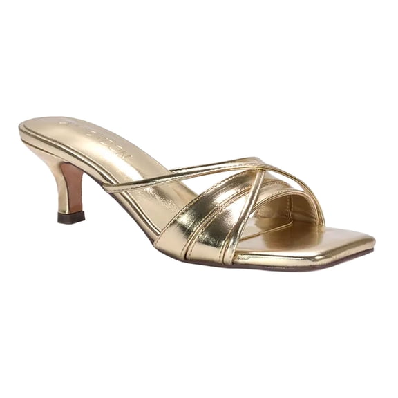 XY London Womens Claudia Metallic Strappy Mid Kitten Heel Sandals