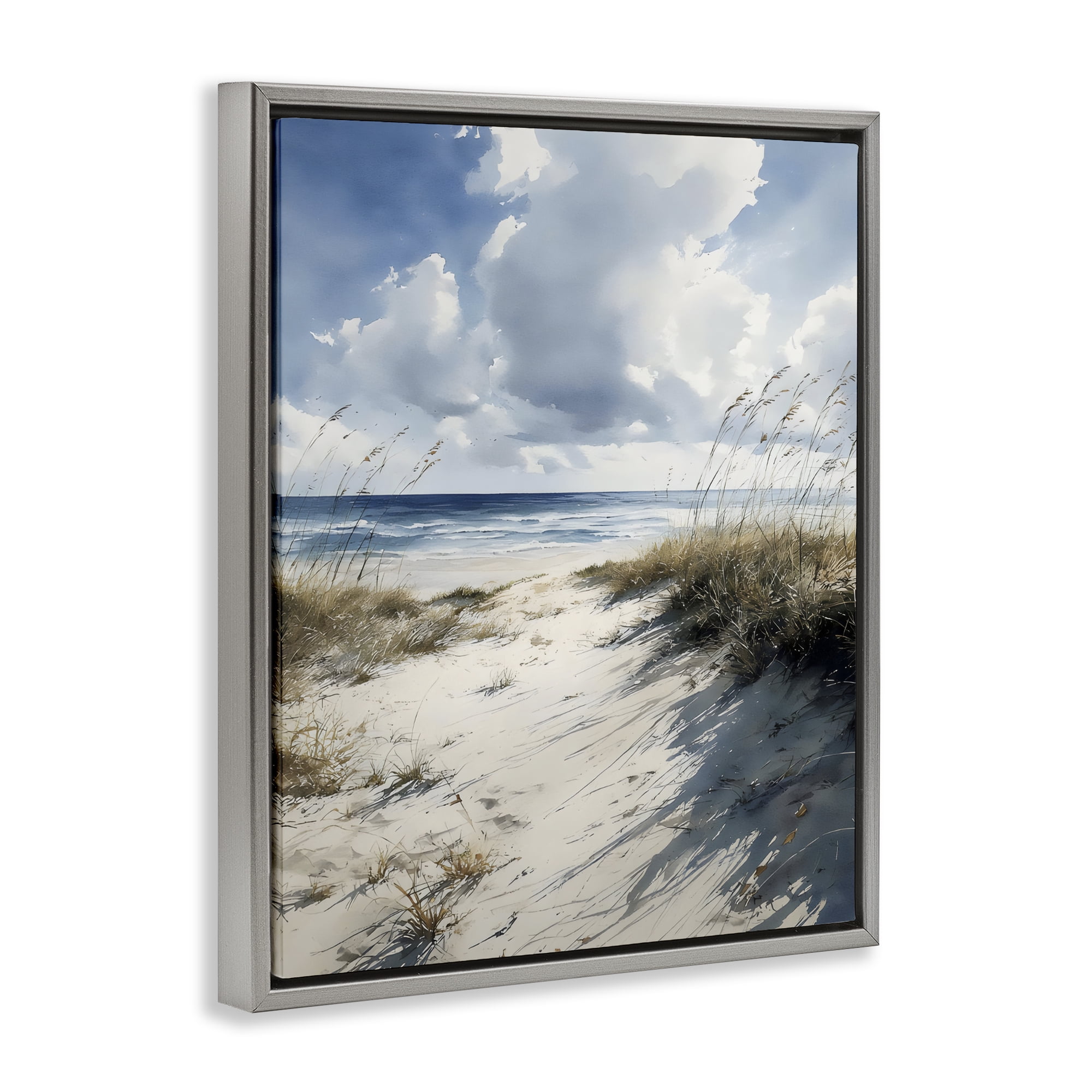 Stupell Industries Dune Beach at Midday Gray Framed Floater Canvas Wall Art, design by Franklyn Gregory