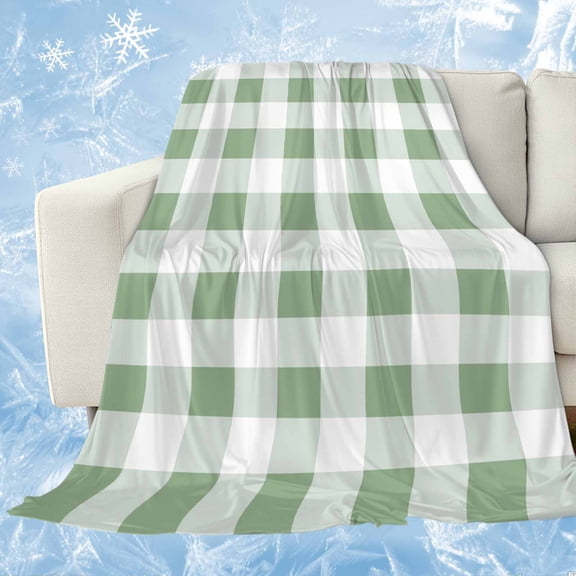 Sage Green Checkered Cooling Blanket, Lightweight Breathable Summer Throw Blanket with Double Sided Cold Effect, Green White Buffalo Plaid Picnic Beach Blankets Bed Sheet for Hot Sleepers 30"x40"