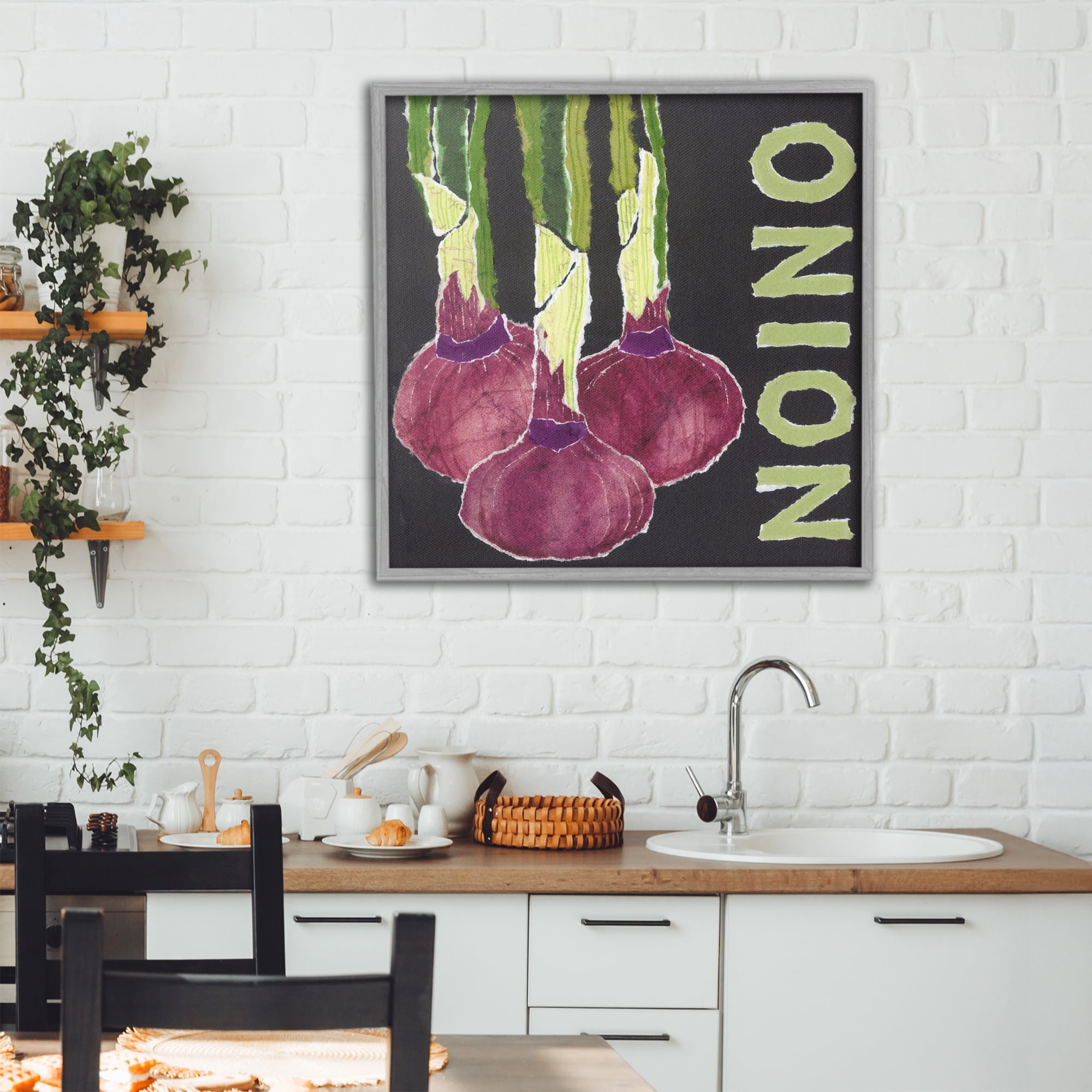 Stupell Industries Collaged Garden Onion Gray Framed Giclee Art, design by Nancy Overton