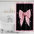 thumbnail image 3 of Pink Bowknot Shower Curtain, Waterproof Shower Curtains for Bathroom, Shining Stars Vintage White Plaid Black Washable Fabric Bathtub Curtain Set Bath Decor with 12 Hooks Stall 36"x72", 3 of 8