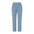 thumbnail image 4 of Mohiass Striped Linen Pants Women Side Button Elastic Waist Capri Gauze Pants Lightweight Summer Beach Cropped Trousers 2025 Sky Blue 2XL, 4 of 5