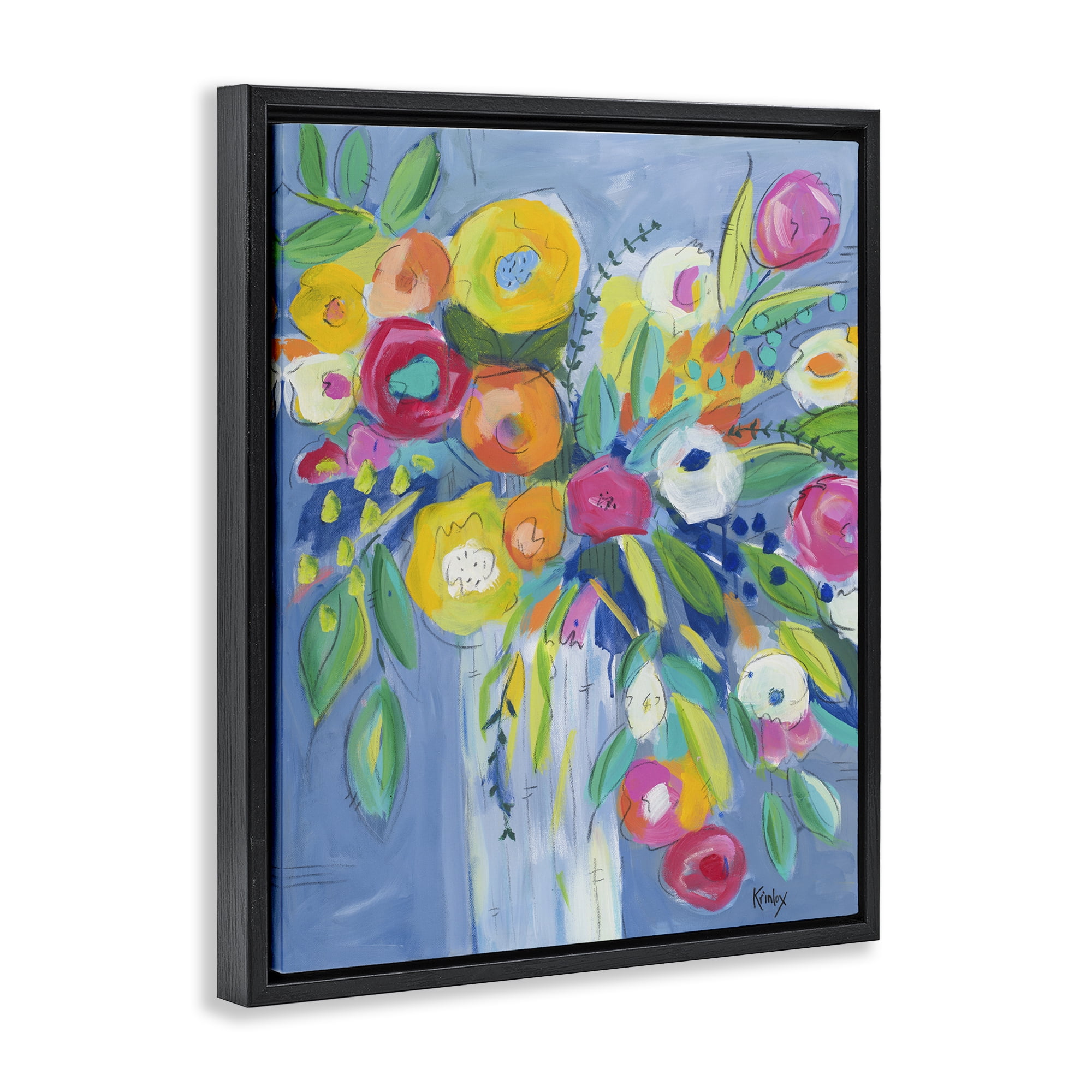 Stupell Industries Cheerful Blossom Energy Black Framed Floater Canvas Wall Art, design by Krinlox