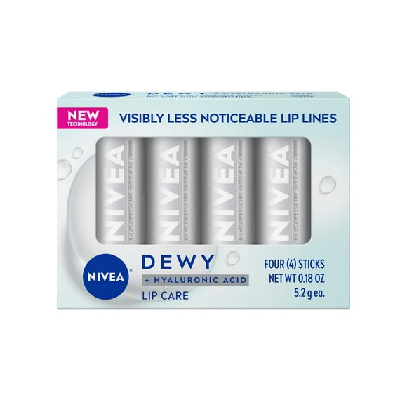 Bálsamo labial NIVEA Dewy Lip Care con ácido hialurónico, 5 ml (paquete de 4)